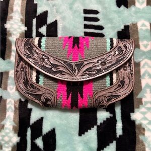 Merbaa woven and tooled leather clutch